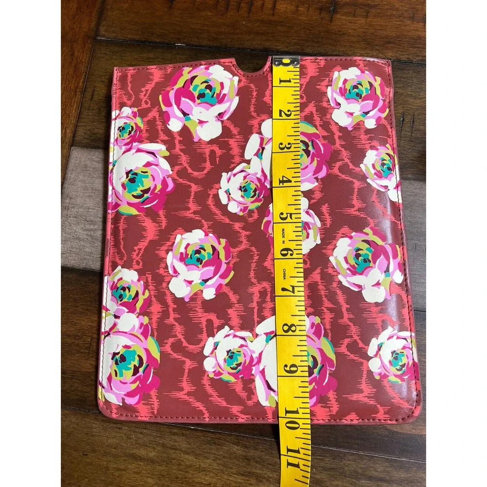 AMY BUTLER RED FLOWER Floral Faux Leather iPad Tablet Sleeve EUC 10”x8”